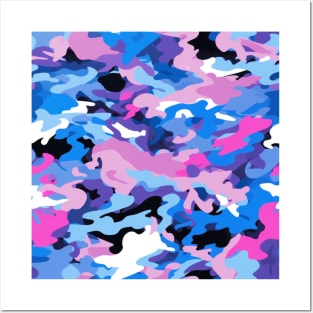 Pink Blue Camo Pattern Posters and Art